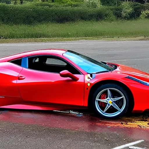 Image similar to completely crashed ferrari 4 5 8