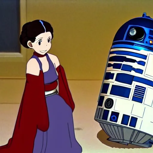 Image similar to princess leia and r 2 d 2, anime, studio ghibli