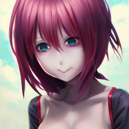 Image similar to anime portrait of a cute ghoul smiling as an anime girl, bikini, by Stanley Artgerm Lau, WLOP, Rossdraws, James Jean, Andrei Riabovitchev, Marc Simonetti, and Sakimichan, trending on artstation