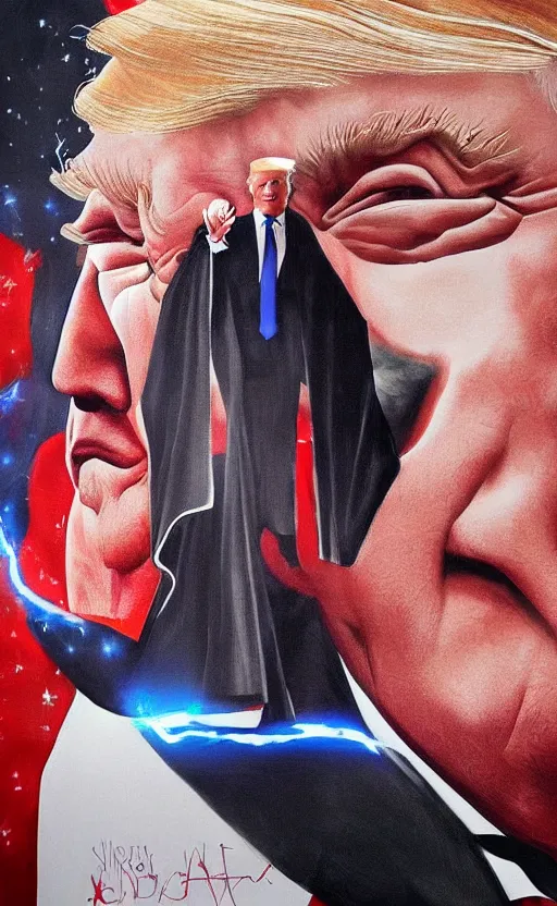 Prompt: « a beautiful donald trump as a sith lord portrait, very realistic, trending on artstation »