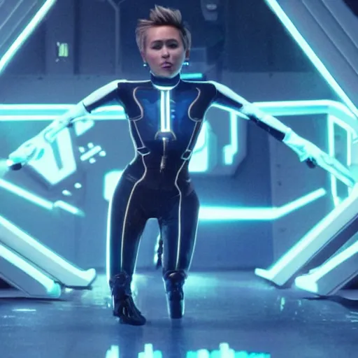 Image similar to A still of Miley Cyrus in the Tron: Legacy (2010) reboot, directed by Mark Ryden