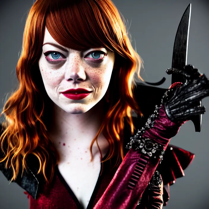 Prompt: full body photograph of emma stone as a vampire warrior. extremely detailed. dslr. 5 0 mm.