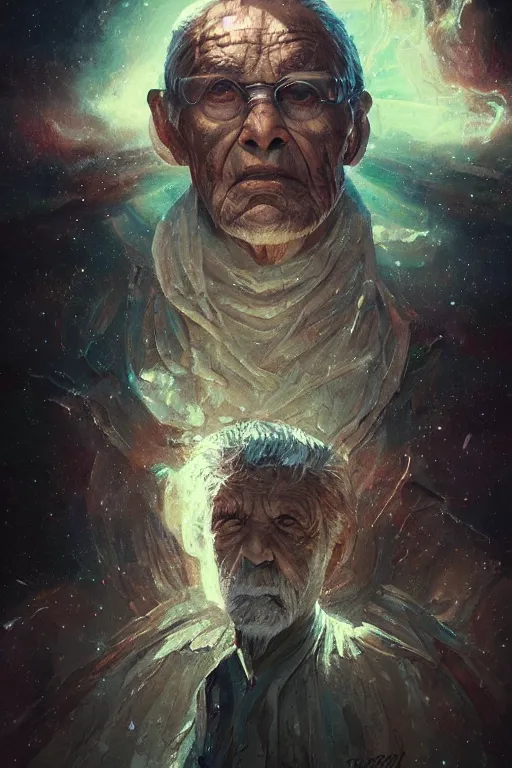 Prompt: the look of an elderly person 4 2 2 4 full of wrinkles and imperfections by artgem and greg rutkowski, highly detailed, high contrast, light reflection, trippy, nebula, trending on artstation