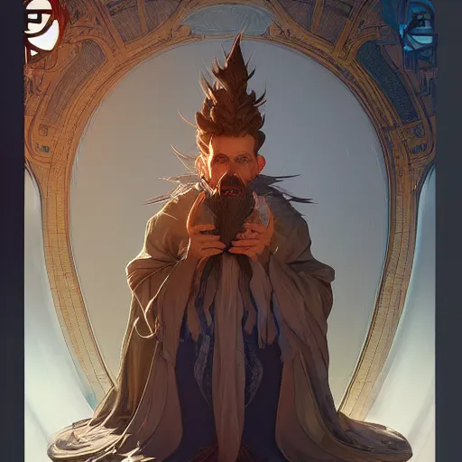 Image similar to a yound deshelved wizard with crazy hair blowing out his birthday candles, art by artgerm and greg rutkowski and alphonse mucha, concept art, octane render, unreal engine 5, highly detailed, high quality, 8 k, soft lighting, realistic face, path traced