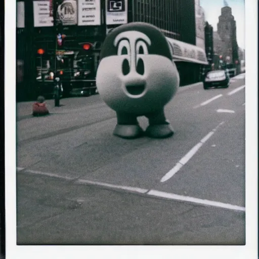 Image similar to polaroid image of the nintendo character kirby in new york city