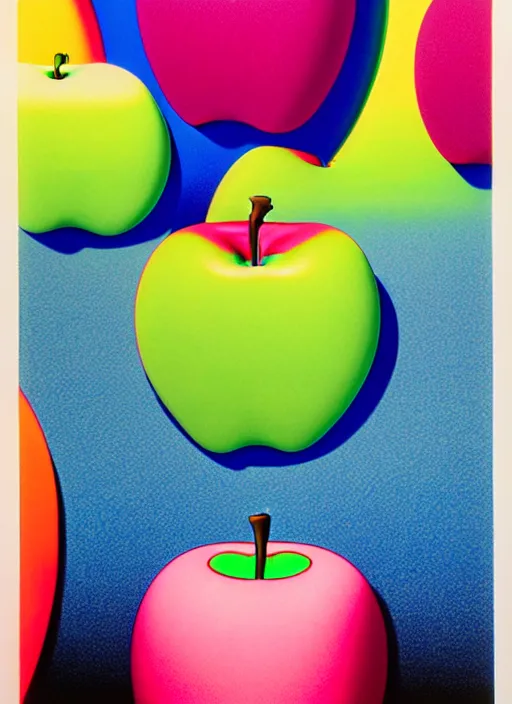 Image similar to apple by shusei nagaoka, kaws, david rudnick, airbrush on canvas, pastell colours, cell shaded, 8 k