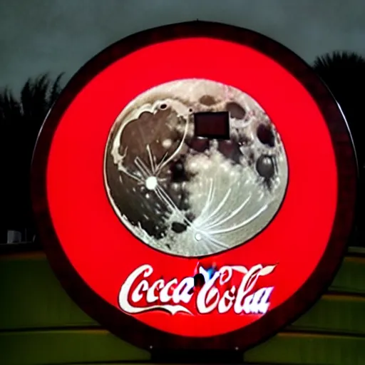 Image similar to coca cola logo carved into the full moon