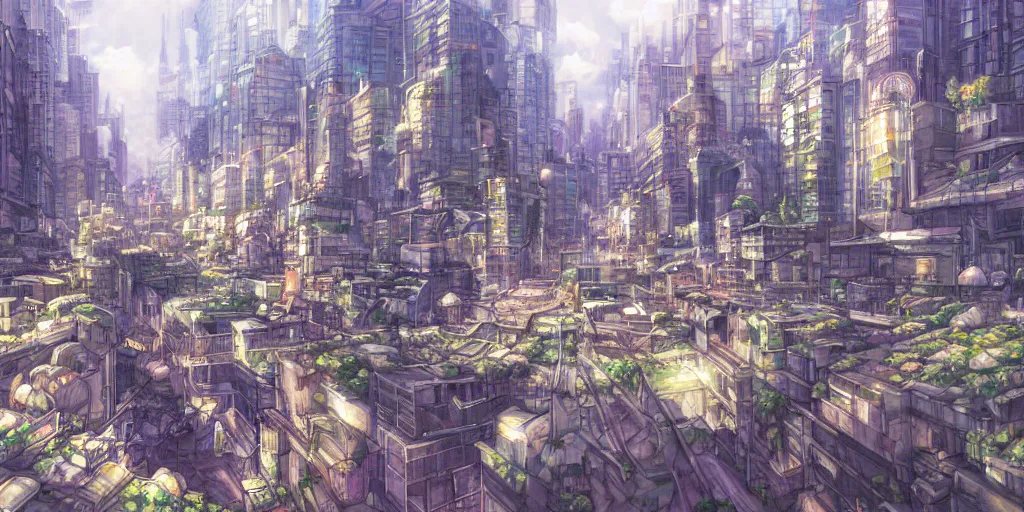 Prompt: city landscape, beautiful, artstation trending, deviantart, highly detailed, focus, smooth, by hirohiko araki, yoshitaka amano