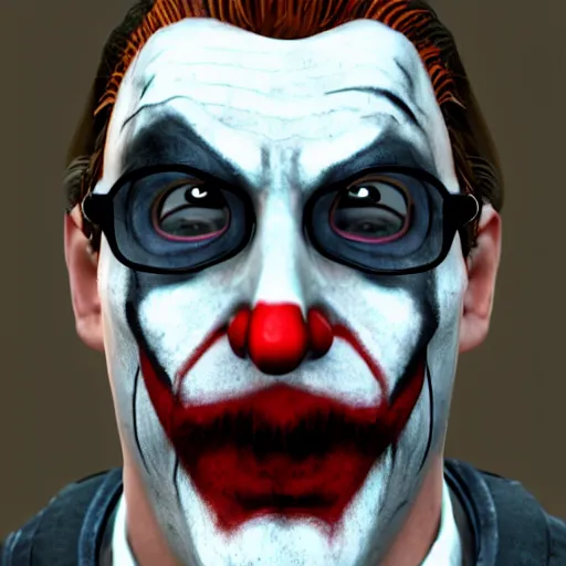 Image similar to cinematic shot of gordon freeman with joker face paint, 8 k, very detailed, half - life 2, very intricate,