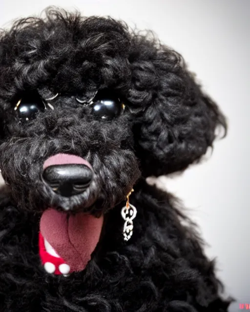 Prompt: a black poodle dog as a muppet. highly detailed felt. hyper real photo. 4 k.