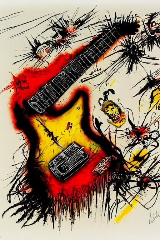 Image similar to electric guitar from hell by ralph steadman