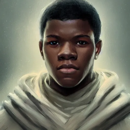 Image similar to portrait of a man by greg rutkowski, young jedi kinght that looks like john boyega, wearing jedi robes, star wars expanded universe, he is about 3 0 years old, highly detailed portrait, digital painting, artstation, concept art, smooth, sharp foccus ilustration, artstation hq