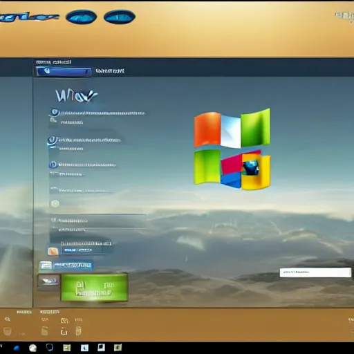 Image similar to a screenshot of a futuristic desktop of windows xp, in the year 2 0 5 0