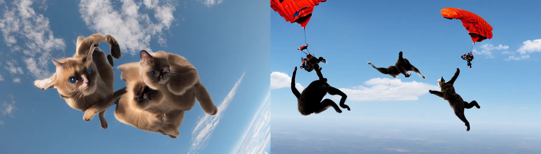 Prompt: a Siamese cat skydiving parachute open, photo realistic, 4k, realistic lighting