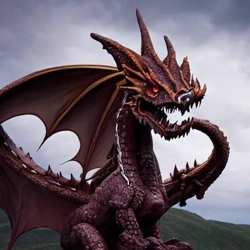 Prompt: fantasy dragon made out of clay, hyperrealistic, national geographic photo