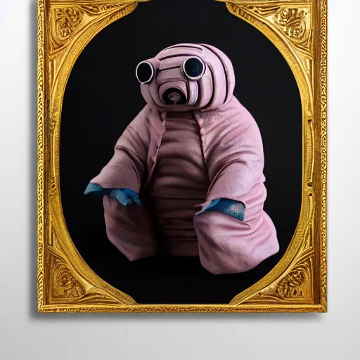 Prompt: tardigrade dressed as a princess, studio photography, black background, 4 k