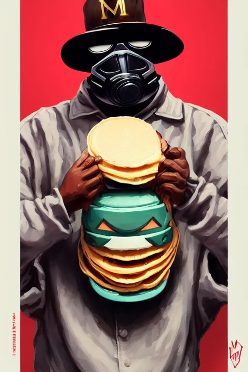 Image similar to mf doom as cooking pancakes animation pixar style, mf doom rapper madvillain, lighting poster by magali villeneuve, artgerm, jeremy lipkin and michael garmash, rob rey and kentaro miura style, trending on art station