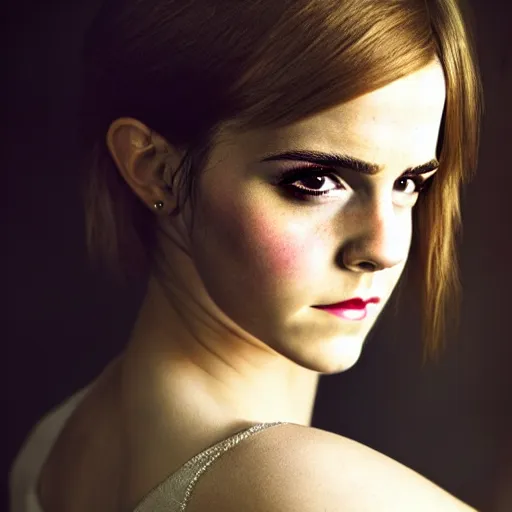Prompt: Yor Forger cosplay by Emma Watson, seductive gaze, 8k, professional photography, cinematic studio shot, dark, smoke