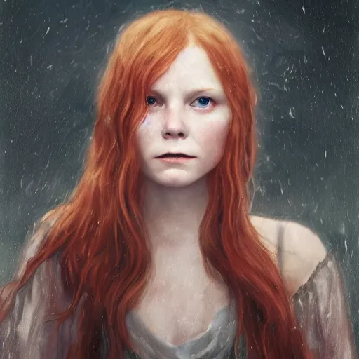 Prompt: majestic gracious regal aristocratic redhead child version of kirsten dunst as the vampire child claudia portrait, indoors, atmospheric lighting, painted, intricate, volumetric lighting, beautiful, rich deep colours masterpiece, sharp focus, ultra detailed, by leesha hannigan, ross tran, thierry doizon, kai carpenter, ignacio fernandez rios