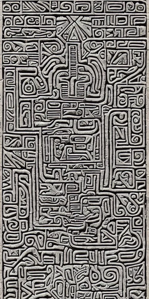 Image similar to mayan hieroglyph blueprints to a spaceship