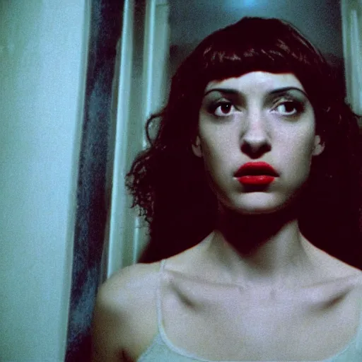 Image similar to movie still of the alien girl, cinematic composition, cinematic light, by david lynch and gaspar noe