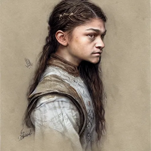 Prompt: portrait of zendaya as arya stark, by jean - baptiste monge