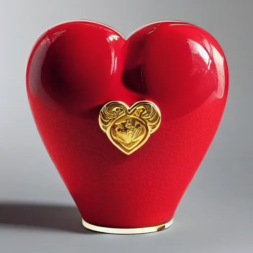 Image similar to a vase in the shape of a heart with red accents designed by versace