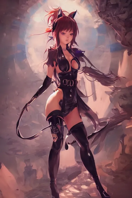 Image similar to cat girl in a blade and soul spinoff artbook rendered by the artist Nadezhda Tikhomirova, Jiyun Chae, Taran Fiddler, Lê Long, Joe Madureira, trending on Artstation by Hyung tae Kim, artbook, Stanley Artgerm Lau, WLOP, Rossdraws , James Gurney