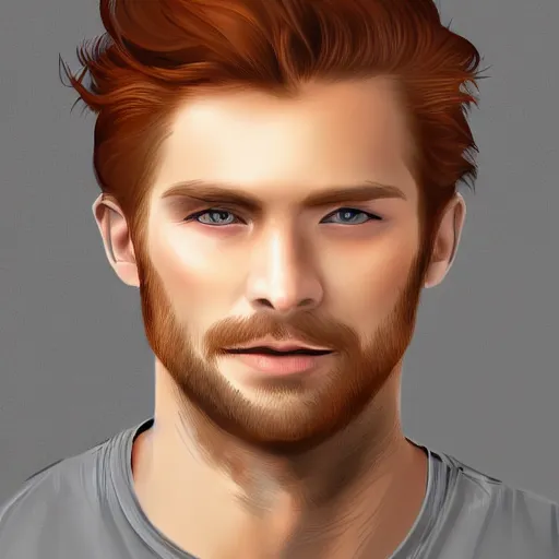 Image similar to professional digital art of a man with natural reddish hair and green eyes, popular, high quality, highly detailed, hd, 4 k