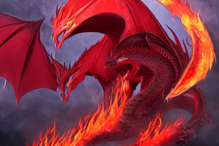 Prompt: The red dragon of abyss breath of the below flames