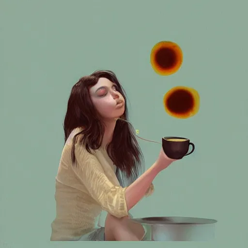 Image similar to “A girl drinking tea, photorealism, trending on Artstation”