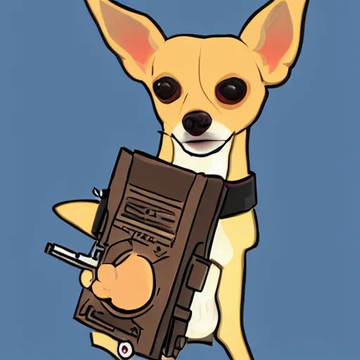 Image similar to chihuahua holding a gun, fan art, concept art