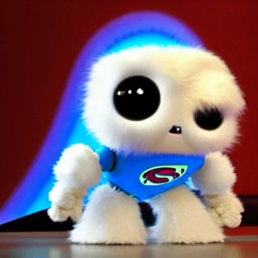 Prompt: <pixar mode='attention grabbing'>an adorable fluffy robot reveals it is a superhero</pixar>