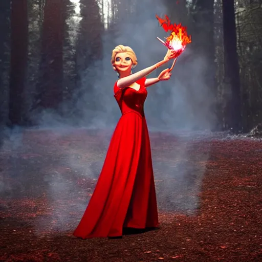 Image similar to elsa with fire powers wearing a red dress