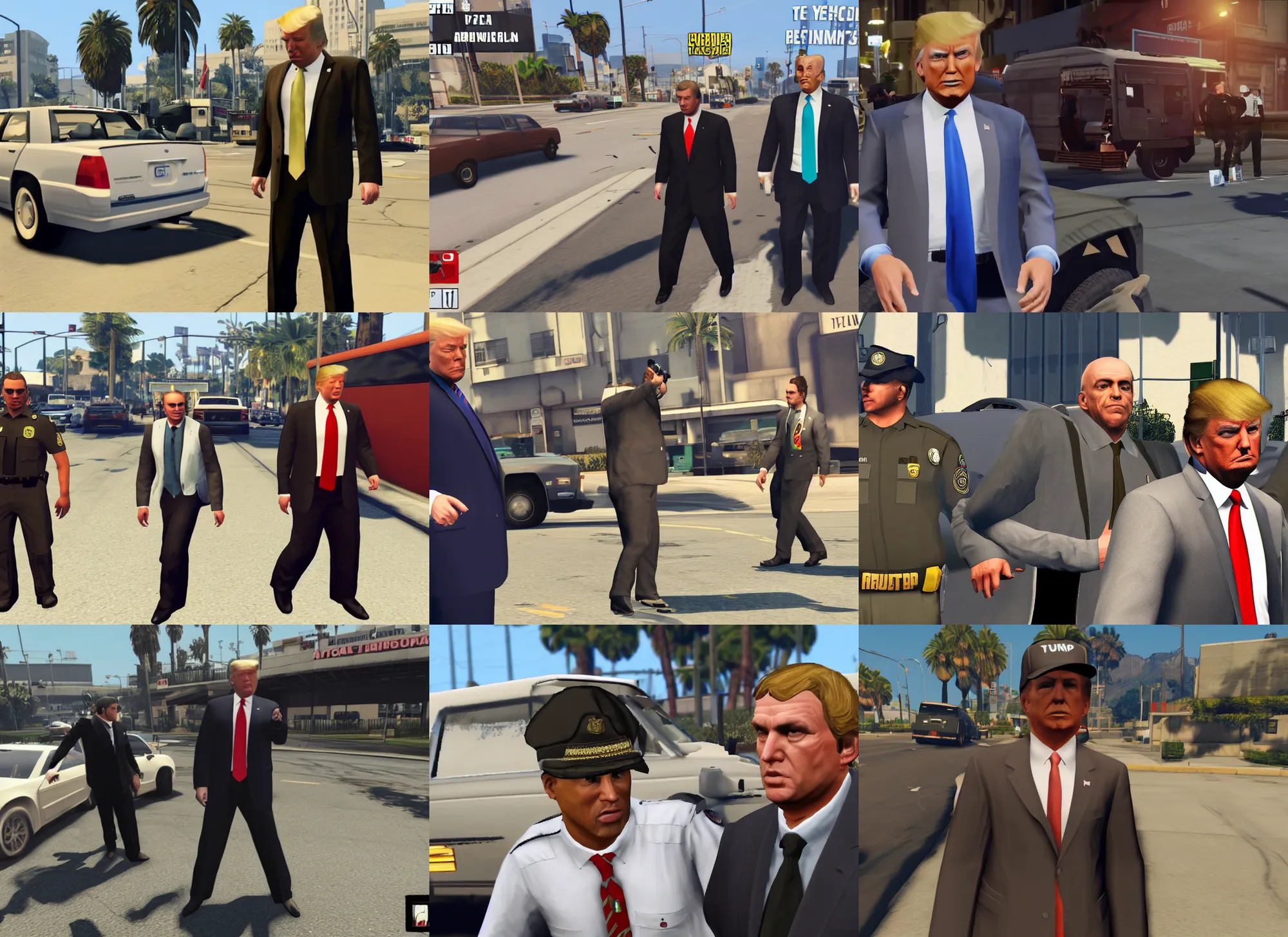 Prompt: Donald Trump arrested, game, screenshot , GTA5