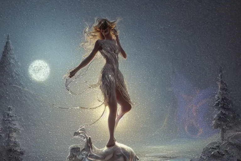 Prompt: silver dancer, painted by keith parkinson and john giunta and tom jung and jeanbaptiste monge, trending on artstation, soft illumination tilt - shift cottagecore, futuresynth, still life, american romanticism, pointilism
