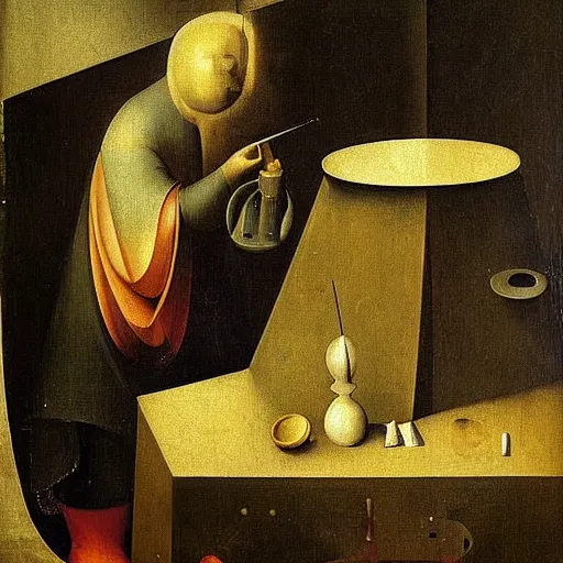 Image similar to A computer art. A rip in spacetime. Did this device in his hand open a portal to another dimension or reality?! still life by Hieronymus Bosch, by József Rippl-Rónai expressive