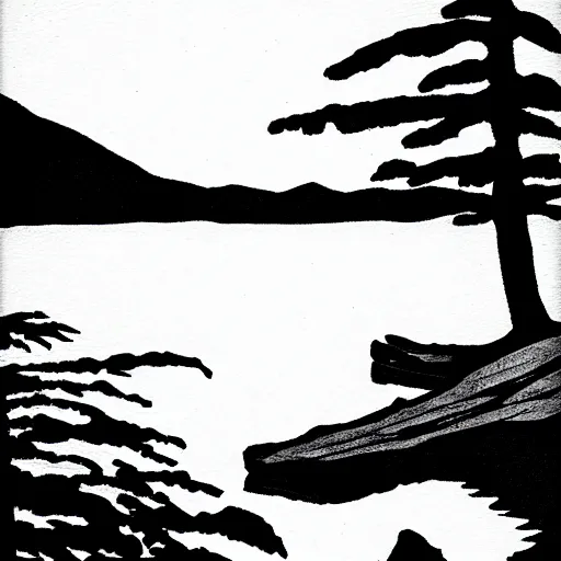 Prompt: zen lake, black ink