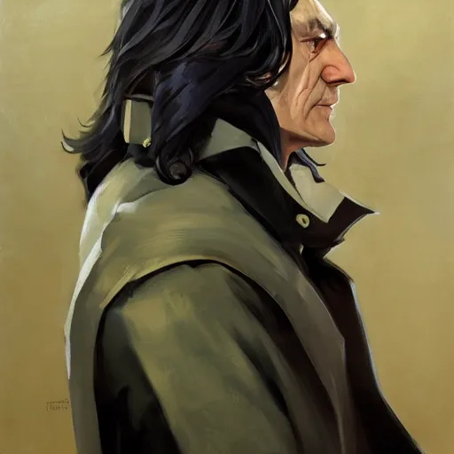 Image similar to greg manchess portrait painting of partially armored severus snape as overwatch character, medium shot, asymmetrical, profile picture, organic painting, sunny day, matte painting, bold shapes, hard edges, street art, trending on artstation, by huang guangjian and gil elvgren and sachin teng