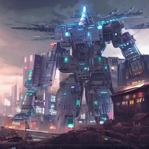 Prompt: a giant robot building a city, futuristic, highly detailed, digital art, artstation, concept art, epic backdrop