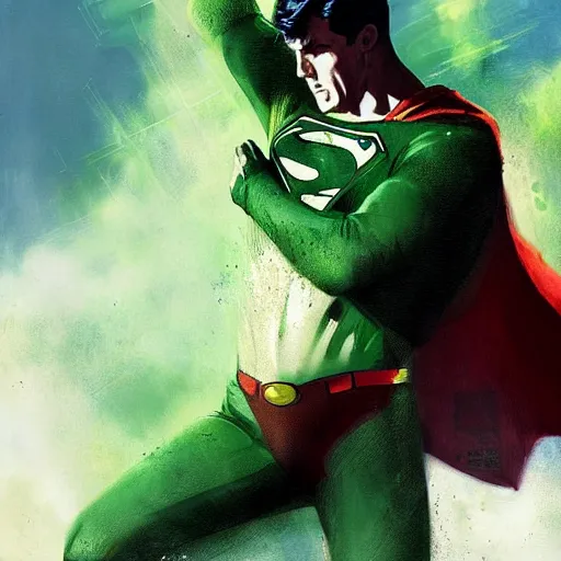 Image similar to superman smoke kryptonite green dust, wlop, superman is high, superman is addicted, by greg rutkowski