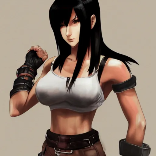 Image similar to concept art of tifa lockhart with full body tattoos, trending on artstation