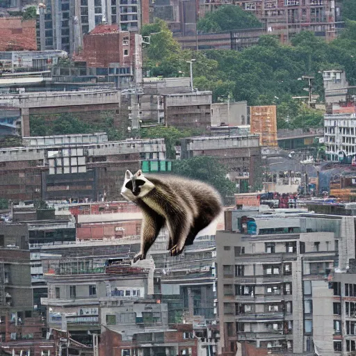 Image similar to giant racoon attacking city