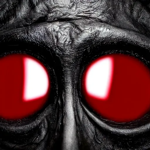 Prompt: dark figure with giant red eyes looking at the camera from the bottom of the screen - n 9