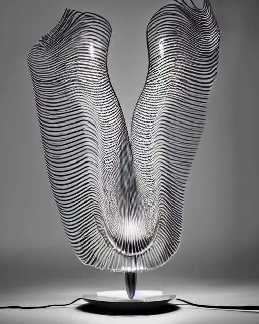 Prompt: table lamp designed by iris van herpen, advertising photography
