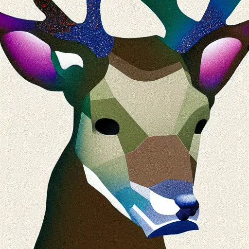 Prompt: cubist portrait of a deer digital art