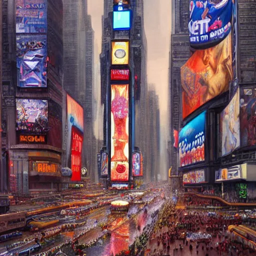 Prompt: epic portrait of time square, detailed, digital painting, artstation, concept art, donato giancola, joseph christian leyendecker, wlop, boris vallejo, breathtaking, high details, extremely detailed, establishing shot, artistic, hyper realistic, octane render