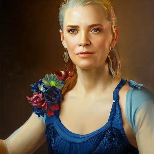 Image similar to portrait of an american woman ( 3 5 ) from the united states of america in 2 0 2 1, an oil painting by ross tran and thomas kincade