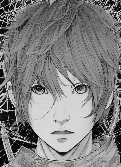 Prompt: closeup portrait of optimistic anime boy, an ultrafine detailed illustration by james jean, intricate linework, bright colors, final fantasy, behance contest winner, vanitas, angular, altermodern, unreal engine 5 highly rendered, global illumination, radiant light, detailed and intricate environment