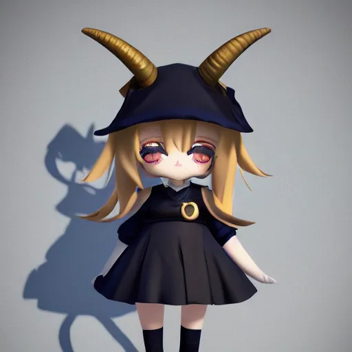 Prompt: cute fumo plush of a goat girl with horns, anime girl, witch, artstation, vray